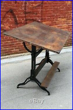 1920s Hamilton Cast Iron Leg Drafting Table, Desk, Air Force US Army Brass Tag
