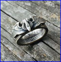 1943 WW2 US ARMY Bombardier AIR FORCE CREWMAN PIN COIN Ring Silver Medal CORPS