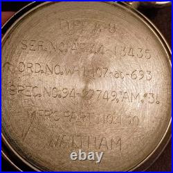 1944 WW2 US Army Air Force Type A-8 Waltham Stopwatch WORKING SEE VIDEO