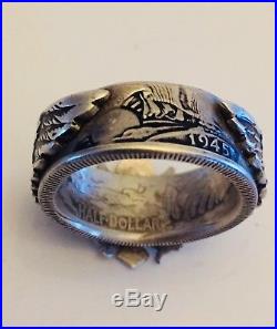 1945 WW2 US ARMY AIR FORCE CREWMAN PIN COIN Ring Sweetheart Silver Medal Biker