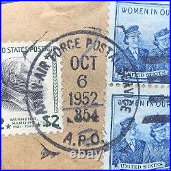 1954 Us Army Air Force A. P. O Cancel Cut Corner With $2 Stamp On Paper Item