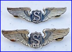 (2) Vintage Ww2 Wwii Us Army Air Force 3 Service Pilot Wings Badge Pins Set