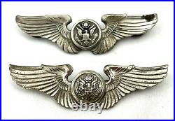 2-WW2 US Army Air Force AIR CREW WINGS 3 Sterling Hat & C Clasp Pin set 37.2g