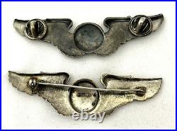 2-WW2 US Army Air Force AIR CREW WINGS 3 Sterling Hat & C Clasp Pin set 37.2g