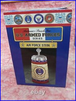 5 NIB Anheuser Busch Budweiser Military Army, Air Force Beer Steins, 1993,1994