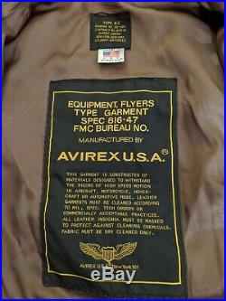 AVIREX Vintage Leather Jacket Flight Bomber A-2 US Army Air Force Size 44