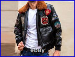 Air Force Bomber Jacket Genuine Leather Men Winter Fur Lapel Removable Collar