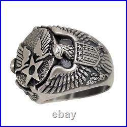 Air Force Veteran American Eagle Biker Sterling Silver 925 Men's Ring US Army