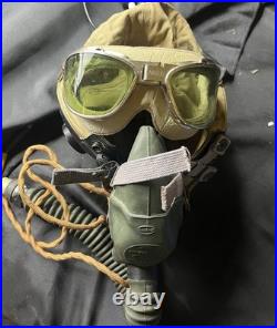 An-h-15 Us Army Air Force Flight Cap / Hat With Mask & Goggles Wwii