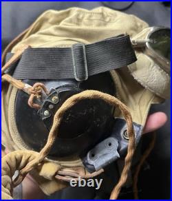 An-h-15 Us Army Air Force Flight Cap / Hat With Mask & Goggles Wwii