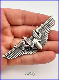 Antique WW2 Sterling Silver US Army Air Force Aerial Gunner Wings Badge 3 1/8