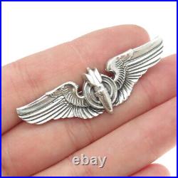 Antique WWII 925 Sterling Silver US Army Air Force Bombardier Wings Pin Brooch