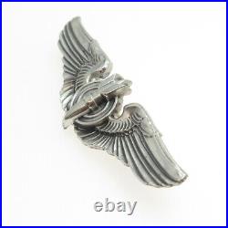 Antique WWII 925 Sterling Silver US Army Air Force Bombardier Wings Pin Brooch