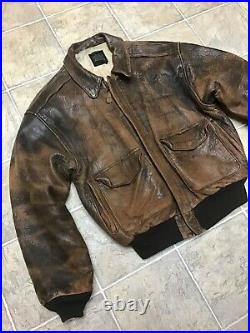 Avirex Leather Aviator Flight Jacket Type A-2 Us Flag Army Air Force Mens Large