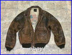 Avirex Leather Aviator Flight Jacket Type A-2 Us Flag Army Air Force Mens Large