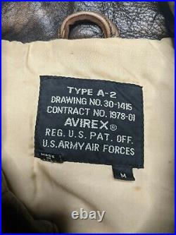 Avirex Leather Aviator Flight Jacket Type A-2 Us Flag Army Air Force Mens Medium