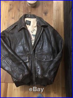 Avirex Mens U. S. Army Air Force Type A-2 Large Leather Bomber Flight Jacket EUC