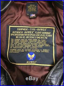 Avirex Type A-2 # 30-1415 Contract No 1978-01 Us Army Air Forces Leather Bomber