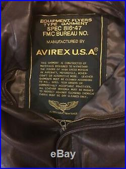 Avirex Type A-2 Bomber Brown Leather Jacket Sz 48 U. S Army Air Force USA Flyer