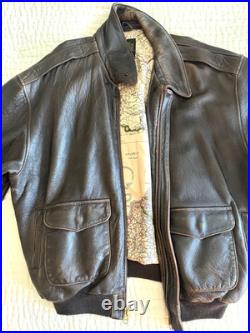 Avirex Type A-2 Brown Leather Flight Jacket US Army Air Force XL withMap Lining