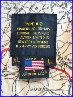 Avirex Type A-2 Brown Leather Flight Jacket US Army Air Force XL withMap Lining