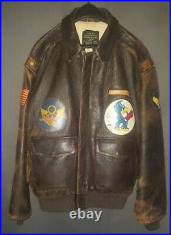 Avirex US Army Air Force A-2 Leather Flight Bomber Jacket With Patches L