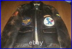 Avirex US Army Air Force A-2 Leather Flight Bomber Jacket With Patches L