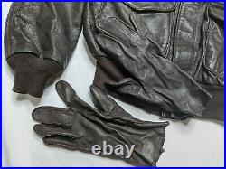 Avirex US Army Air Force Leather Flight Jacket Bomber Type A-2 42 Large & Gloves
