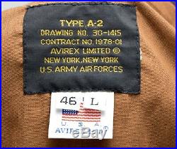 Avirex Wwii Us Army Air Force Type A-2 Flight Pilot Jacket Mens 46 L Rare