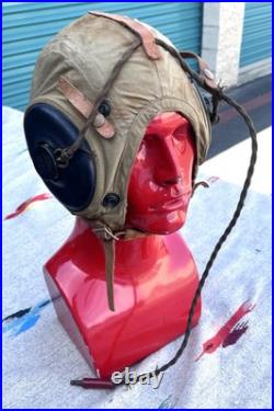 Bates Shoe Co. Canvas Flight Helmet AN-H-15 US Military Army Air Force WWII L