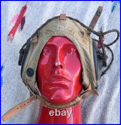 Bates Shoe Co. Canvas Flight Helmet AN-H-15 US Military Army Air Force WWII L