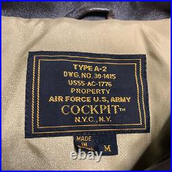 COCKPIT Type A-2 Air Force US Army 1945 Flight Leather Jacket M DWG No. 30-1415