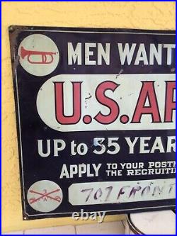 Circa 1920 U. S. Army Men Wanted Recruiting Tin Tacker Sign Navy Air Force