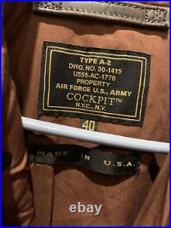 Cockpit USA Type A-2 Air Force U. S. Army 100% Leather Jacket Men's 40 USA Made