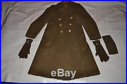Early WWII US Army Air Force Issue Wool Trench Overcoat Garrison's Cap & Gloves