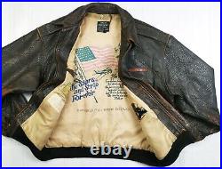 HOT VTG Men AVIREX @ A-2 US ARMY AIR FORCE FLIGHT BROWN LEATHER BOMBER Jacket L