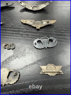 LOT Of 10 Original WWII Sterling US Army Military Airforce Sterling Silver Pins