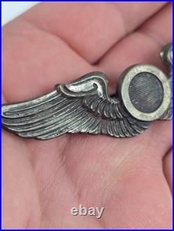 Large WWII US Army Air Force Observer Wings Sterling silver Pin 3.5 length