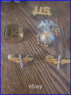 Lot WW2 US Army Air Force Pilot Hat Badge Propeller Wings Pin Buttons Uniform