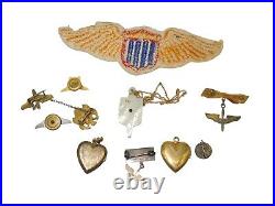 Lot of 10 WWII US Army Air Force Sweetheart Home Front Pins Patch Sterling