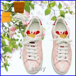 Louis Vuitton Sneakers Giant Red Pink Time Out Monogram Womens Rare 38.5 US 8.5