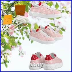 Louis Vuitton Sneakers Giant Red Pink Time Out Monogram Womens Rare 38.5 US 8.5