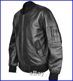 MA1 Flight Pilot Bomber Biker Leather Jacket Security Army Military US AirForce