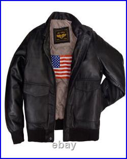 Men Air Force Bomber Flight Real Biker A2 US Army Sheep Leather Jacket