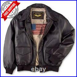 Men's WWII U. S Air Force A2 Leather Flight Bomber Jacket A2 Jacket Brown
