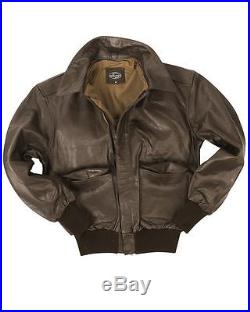 Mil-tec A2 Leather Flight Jacket Classic Us Airforce Military Army Mens Bomber