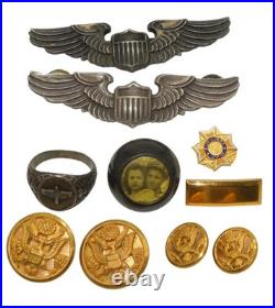 NAMED WWII US Army Air Forces USAAF Dog Tag Patch Wings Pin Ring Pilot Lot DR15