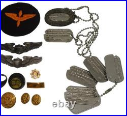 NAMED WWII US Army Air Forces USAAF Dog Tag Patch Wings Pin Ring Pilot Lot DR15