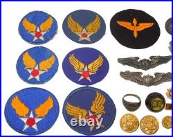 NAMED WWII US Army Air Forces USAAF Dog Tag Patch Wings Pin Ring Pilot Lot DR15