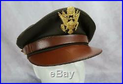 NAMED WWII US Army military visor cap hat Officer Air Force Corp THEATER MADE